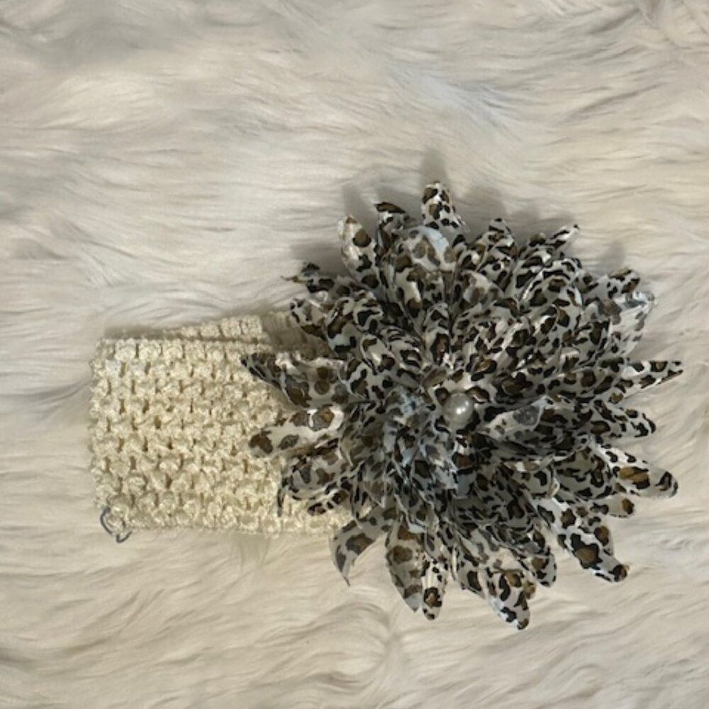 ****  Large Leopard Flower on a Wide Waffle Headband  7606  Handmade NWT Boutiqu